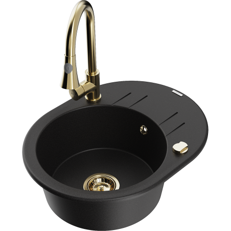 Mexen Kevin fregadero de granito de 1 seno con escurridor y grifo de cocina Elia, negro - 6517-77-670101-50