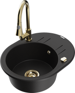 Mexen Kevin fregadero de granito de 1 seno con escurridor y grifo de cocina Elia, negro - 6517-77-670101-50