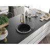 Mexen Kevin Granitspüle 1-Becken mit Abtropffläche und Küchenarmatur Elia, schwarz - 6517-77-670101-50-B