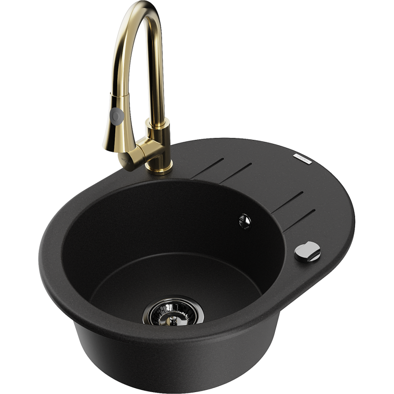 Mexen Kevin fregadero de granito de 1 seno con escurridor y grifo de cocina Elia, negro - 6517-77-670101-50-B