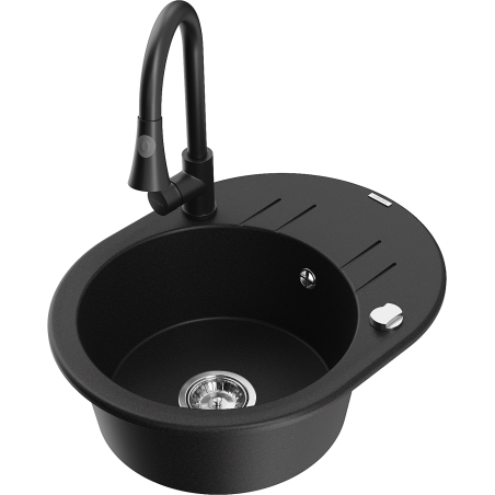Mexen Kevin fregadero de granito de 1 seno con escurridor y grifo de cocina Elia, negro - 6517-77-670101-70