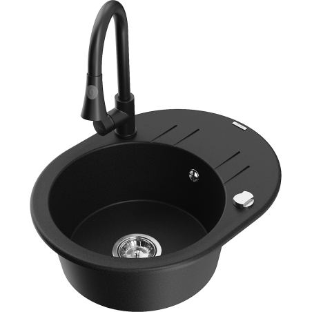 Mexen Kevin granitizlietne ar vienu nodalījumu, noteku un Elia virtuves jaucējkrānu, melns - 6517-77-670101-70