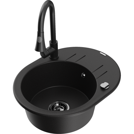 Mexen Kevin évier en granit 1 bac avec égouttoir et robinet de cuisine Elia, noir - 6517-77-670101-70-B