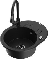 Mexen Kevin single-bowl granite sink with drainer and Elia kitchen tap, black - 6517-77-670101-70-B