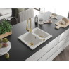 Mexen Carlos 1,5-compartiment granieten gootsteen met keukenmengkraan Elia, wit - 6518-20-670101-50