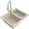 Mexen Carlos fregadero de granito de 1,5 cubetas con grifo de cocina Elia, beige - 6518-69-670101-69