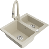 Mexen Carlos granitische spoelbak met 1,5 kamers en Elia keukenkraan, beige - 6518-69-670101-69