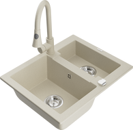 Mexen Carlos évier en granit 1,5 bac avec robinet de cuisine Elia, beige - 6518-69-670101-69