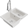 Mexen Carlos 1.5-bowl granite kitchen sink with Elia kitchen tap, white - 6518-20-670101-00