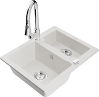 Mexen Carlos graniittinen 1,5-osainen keittiöallas ja Elia-keittiöhana, valkoinen - 6518-20-670101-00