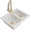 Mexen Carlos granite sink 1.5-bowl with Elia kitchen faucet, white - 6518-20-670101-50