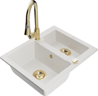 Mexen Carlos 1,5-osastoinen graniittiallas keittiöhanalla Elia, valkoinen - 6518-20-670101-50