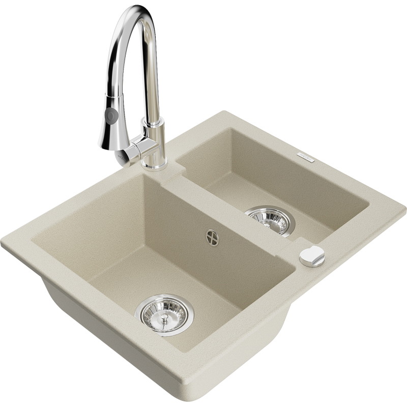 Mexen Carlos granit gootsteen 1,5-compartiment met keukenmengkraan Elia, beige - 6518-69-670101-00