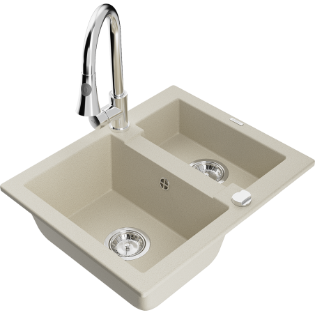 Mexen Carlos granit gootsteen 1,5-compartiment met keukenmengkraan Elia, beige - 6518-69-670101-00