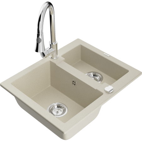 Mexen Carlos lavello in granito 1,5 vasca con miscelatore da cucina Elia, beige - 6518-69-670101-00
