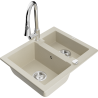 Mexen Carlos granite sink 1.5-bowl with Elia kitchen faucet, beige - 6518-69-670101-00