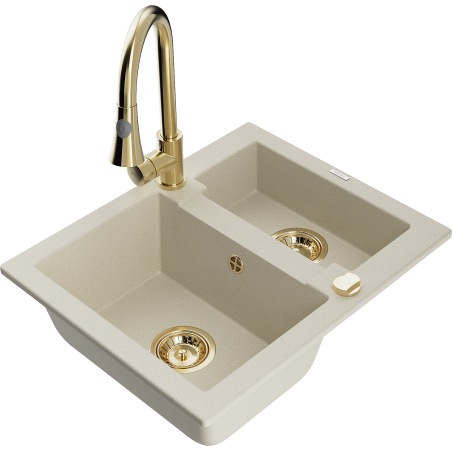 Mexen Carlos fregadero de granito 1,5 senos con grifo de cocina Elia, beige - 6518-69-670101-50