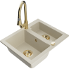 Mexen Carlos granite sink 1.5-bowl with Elia kitchen tap, beige - 6518-69-670101-50
