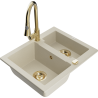 Mexen Carlos granitische spoelbak 1,5-kamer met keukenkraan Elia, beige - 6518-69-670101-50