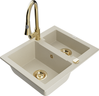 Mexen Carlos granite sink 1.5-bowl with Elia kitchen tap, beige - 6518-69-670101-50