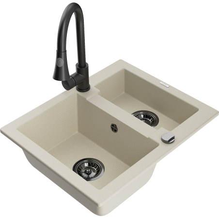 Mexen Carlos lavabo in granito 1,5 vasca con miscelatore da cucina Elia, beige - 6518-69-670101-70