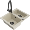 Mexen Carlos 1,5-komorige granieten spoelbak met keukenmengkraan Elia, beige - 6518-69-670101-70