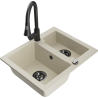 Mexen Carlos granieten gootsteen 1,5-komerig met keukenkraan Elia, beige - 6518-69-670101-70