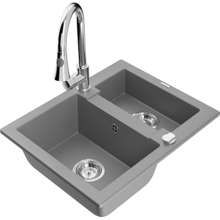 Mexen Carlos fregadero de granito de 1,5 senos con grifo de cocina Elia, gris - 6518-71-670101-00
