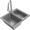 Mexen Carlos granite sink 1.5-bowl with Elia kitchen tap, grey - 6518-71-670101-00
