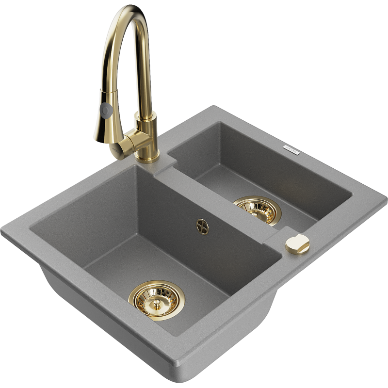 Mexen Carlos 1,5-osainen graniittinen tiskiallas ja Elia keittiöhana, harmaa - 6518-71-670101-50