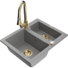 Mexen Carlos granite kitchen sink 1.5-bowl with Elia kitchen tap, grey - 6518-71-670101-50