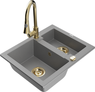 Mexen Carlos granite kitchen sink 1.5-bowl with Elia kitchen tap, grey - 6518-71-670101-50
