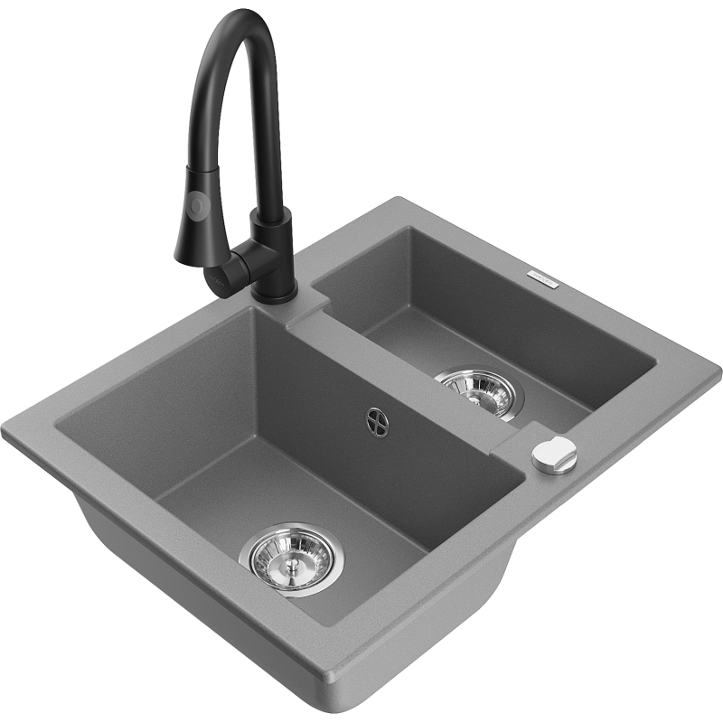 Mexen Carlos fregadero de granito de 1,5 senos con grifo de cocina Elia, gris - 6518-71-670101-70