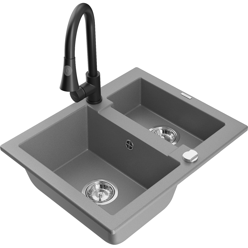 Mexen Carlos lavello in granito da 1,5 vasche con miscelatore cucina Elia, grigio - 6518-71-670101-70