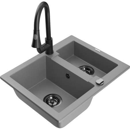 Mexen Carlos fregadero de granito de 1.5 senos con grifo de cocina Elia, gris - 6518-71-670101-70-B