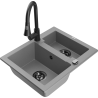 Mexen Carlos 1.5-bowl granite sink with Elia kitchen faucet, gray - 6518-71-670101-70-B