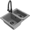Mexen Carlos fregadero de granito de 1.5 senos con grifo de cocina Elia, gris - 6518-71-670101-70-B