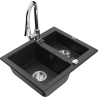 Mexen Carlos fregadero de granito 1,5 senos con grifo de cocina Elia, negro/plata metálica - 6518-73-670101-00