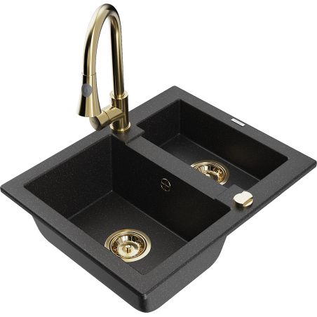 Mexen Carlos Granitspüle 1,5-fach mit Küchenarmatur Elia, schwarz/silber-metallic - 6518-73-670101-50