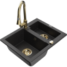 Mexen Carlos granieten spoelbak 1,5-komor met keukenmengkraan Elia, zwart/zilver metallic - 6518-73-670101-50