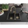 Mexen Carlos fregadero de granito de 1,5 senos con grifo de cocina Elia, negro/oro metálico - 6518-75-670101-50