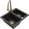 Mexen Carlos 1.5-bowl granite sink with Elia kitchen tap, black/gold metallic - 6518-75-670101-50