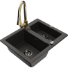 Mexen Carlos granieten gootsteen 1,5-kamer met keukenmengkraan Elia, zwart/goud metallic - 6518-75-670101-50-B