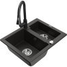 Mexen Carlos 1.5-bowl granite sink with Elia kitchen tap, black/gold metallic - 6518-75-670101-70