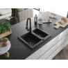 Mexen Carlos granit gootsteen 1,5-komor met keukenmengkraan Elia, zwart/goud metallic - 6518-75-670101-70-B