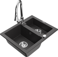 Mexen Carlos granite kitchen sink 1.5-bowl with Elia kitchen tap, speckled black - 6518-76-670101-00