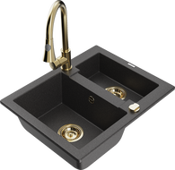 Mexen Carlos granite sink 1.5-basin with Elia kitchen tap, black speckled - 6518-76-670101-50