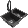 Mexen Carlos fregadero de granito de 1,5 senos con grifo de cocina Elia, negro moteado - 6518-76-670101-70