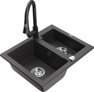 Mexen Carlos fregadero de granito de 1,5 senos con grifo de cocina Elia, negro moteado - 6518-76-670101-70