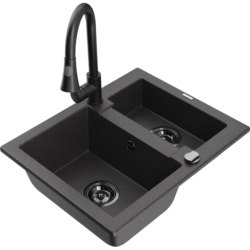 Mexen Carlos lavello in granito 1,5 vasca con miscelatore da cucina Elia, nero punteggiato - 6518-76-670101-70-B